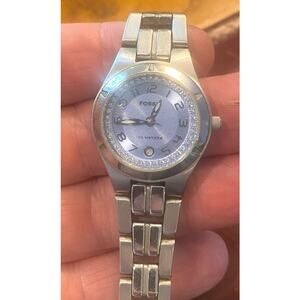 Women's 28mm Silver Tone Fossil Blue Watch, Blue Face, Crystal Accents,AM3981